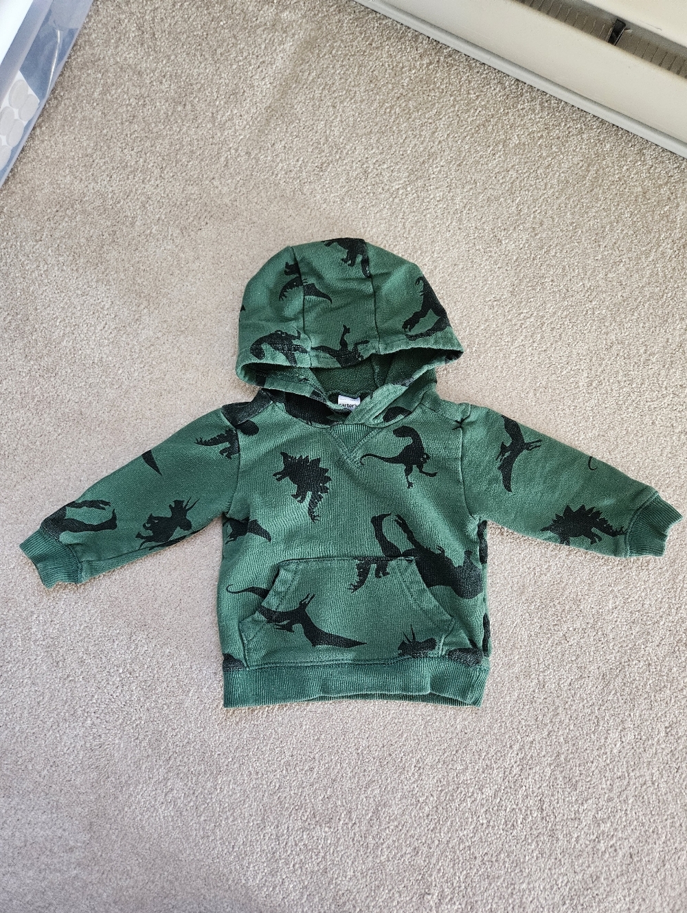 Carter's Green Hoodie with Black Dino Prints